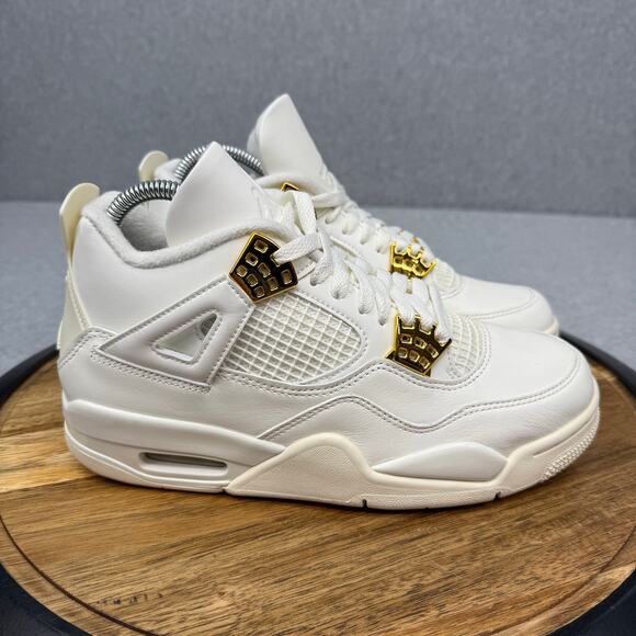 Air Jordan 4 Retro Metallic Gold Women's Size 9 White AQ9129-170 - Picture 1 of 7